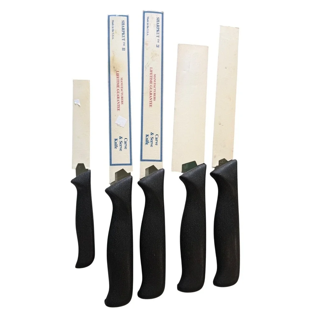 Vintage Sharpkut II 5 Piece Knife Set Stainless Steel Serrated Made in USA Black